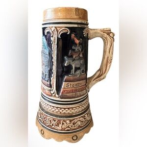 Vintage Ceramic Beer Stein with Animal Design
